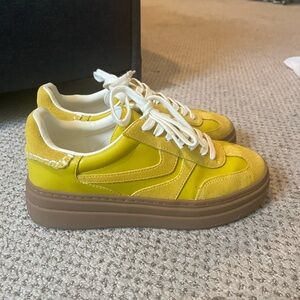 Yellow and White Sneakers with Brown Soles